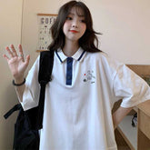 Cartoon Pocket Printed Turn Down Collar Shirts